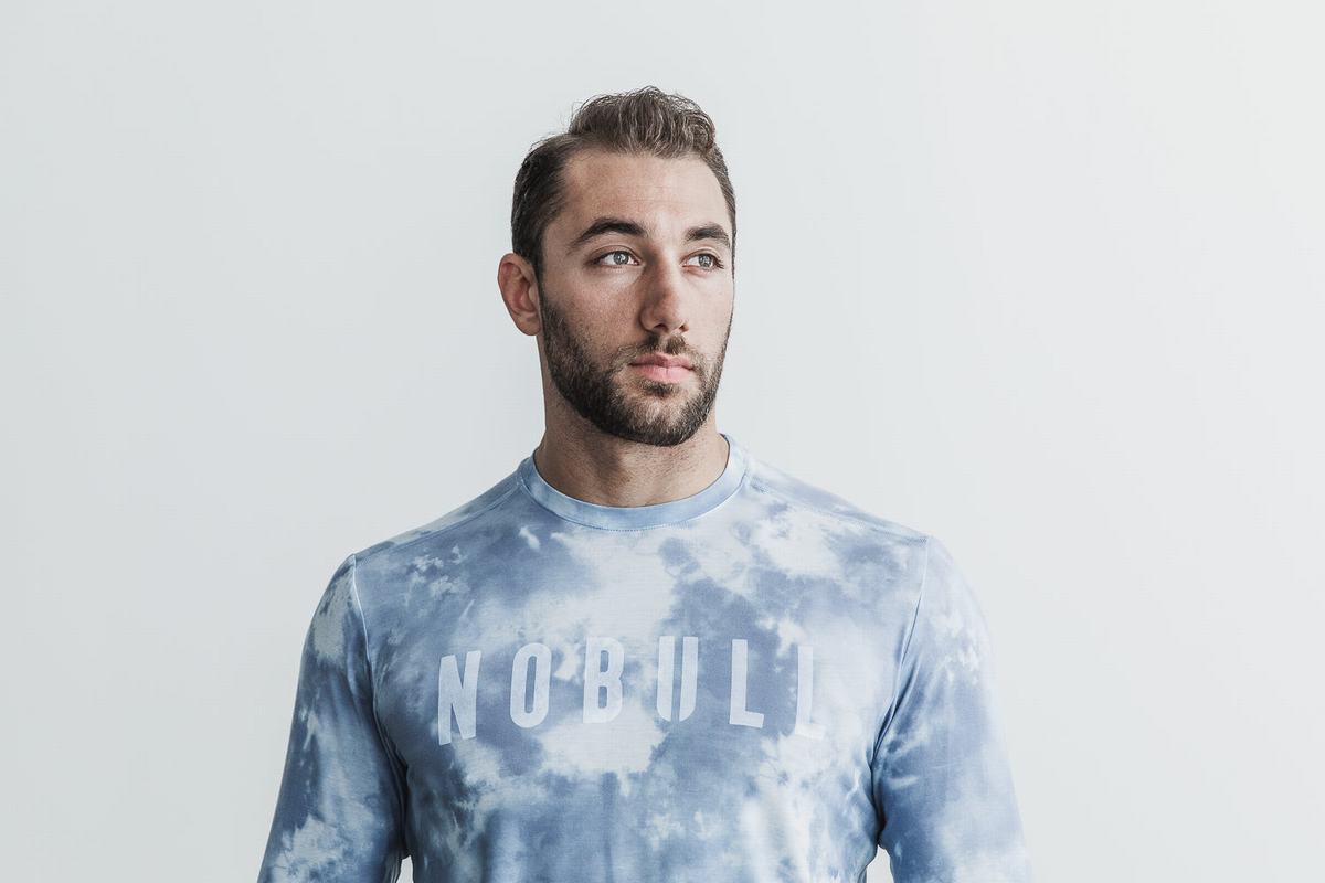 Nobull Tie-Dye Men's Long Sleeves Blue | Australia (GN9413)